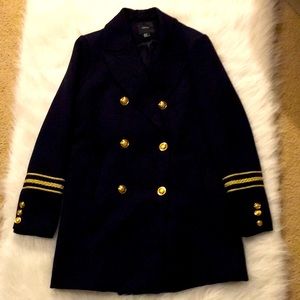 Forever 21 navy blue jacket coat gold buttons military style girl boss size med